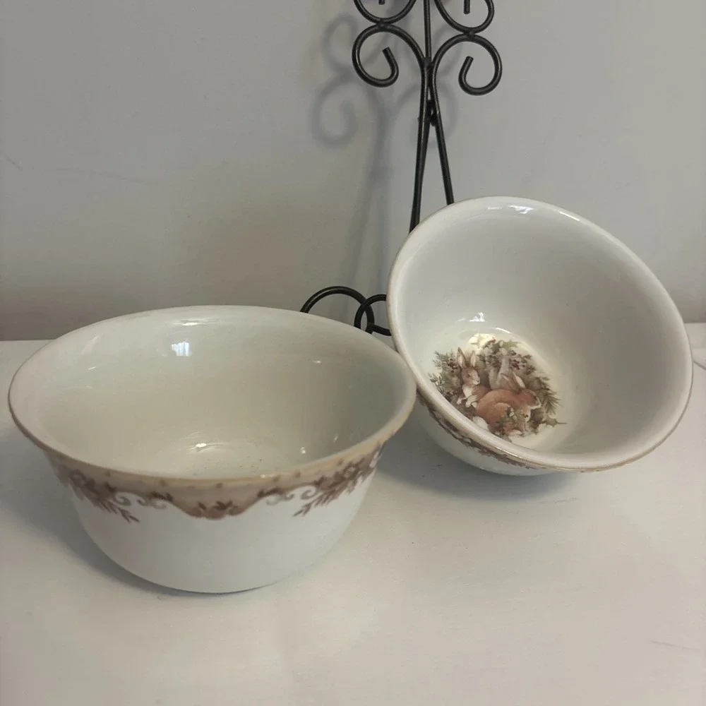 Cracker Barrel Winter Woodland Rabbits Bowls Set of 2